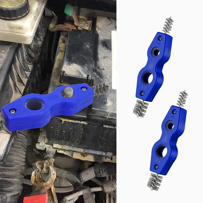 Escova para Limpeza de Terminais de Bateria Automotiva WINUERK Azul 4 em 1 Kit com 2 Peças