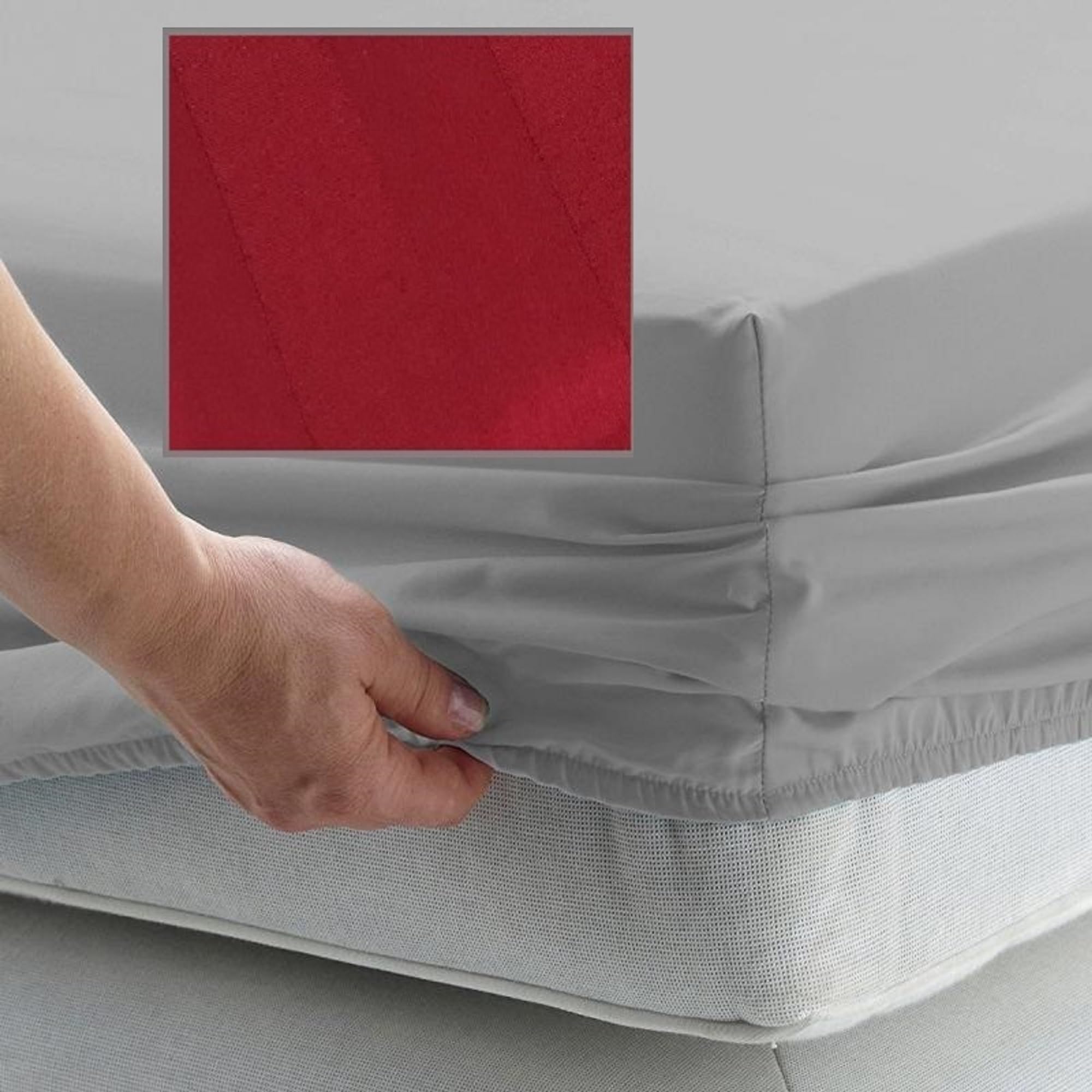 Bedtime Comforts Ltd Satin Stripe Burgundy Red Emperor Size Fitted Sheet 7' X 7' - Extra Deep - 300 Thread Count Percale Material - Hand Made To Order - 17" (43Cm) (Satin Stripe Burgundy Red)