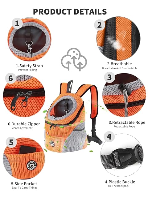 Foto 4 de 6 de PETCUTE Mochila para Perros y Gatos,Transpirable,Mochila Transportadora para Perros con Correa…
