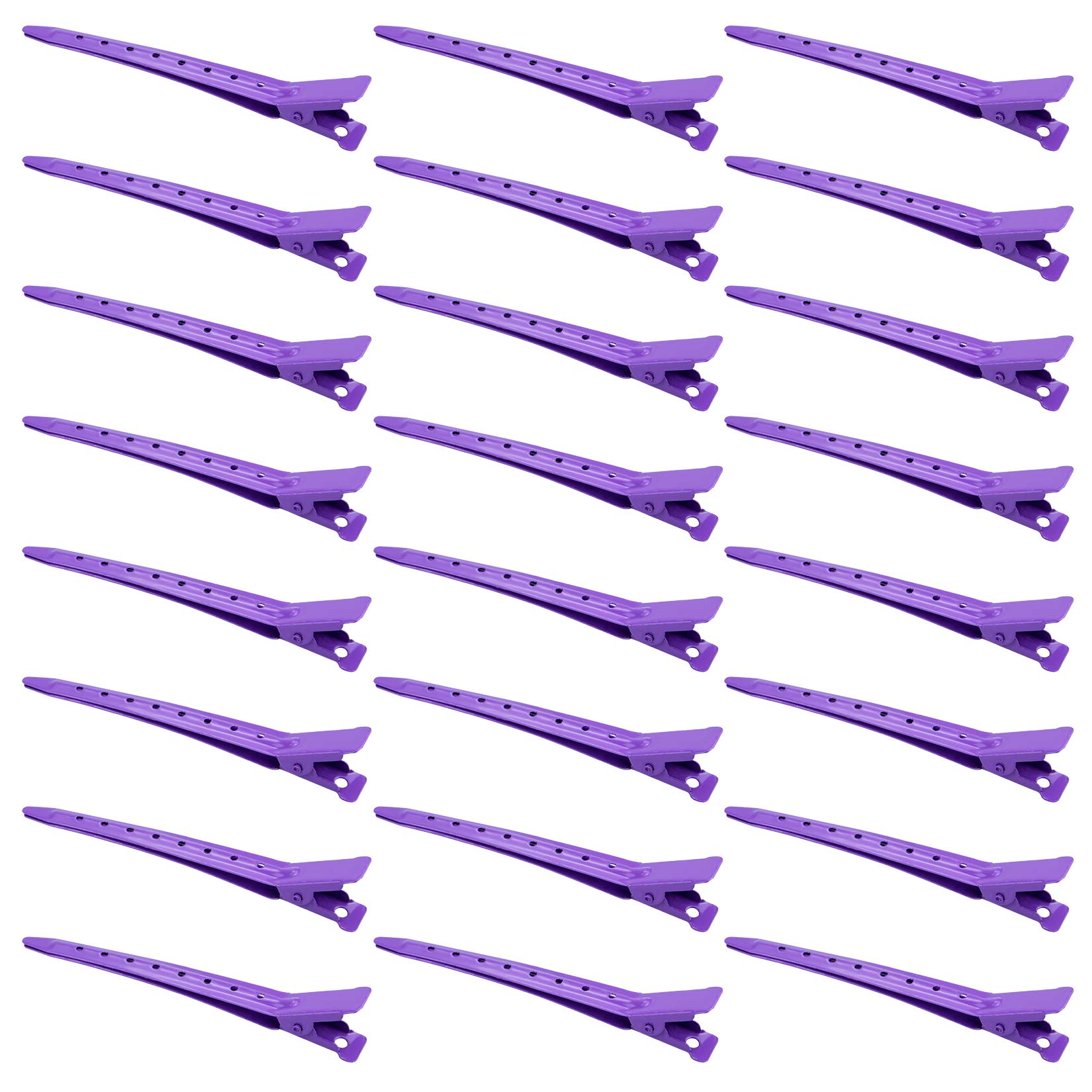 24 Packs Duck Bill Clips, Bantoye 3.35 Inches Rustproof Metal Alligator Curl Clips with Holes for Hair Styling, Hair Coloring, Purple