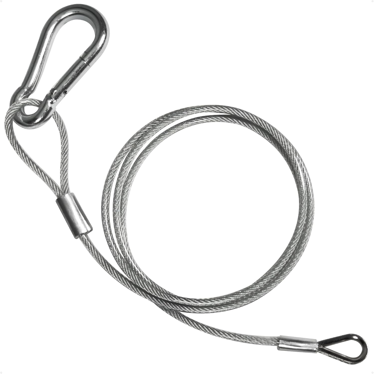 Five Oceans 4 Ft Outboard Safety Cable 3/16" with Snap Hook - Vinyl-Coated Steel - Security Cable for Boat Engine Brackets - FO4976