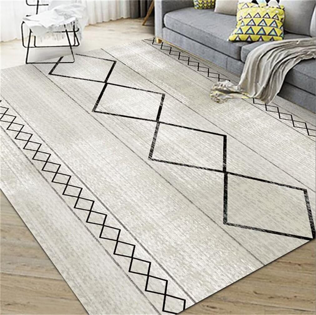 Tapis table basse 160x210cm moderne lavable en machine noir pour sol chambre gamer