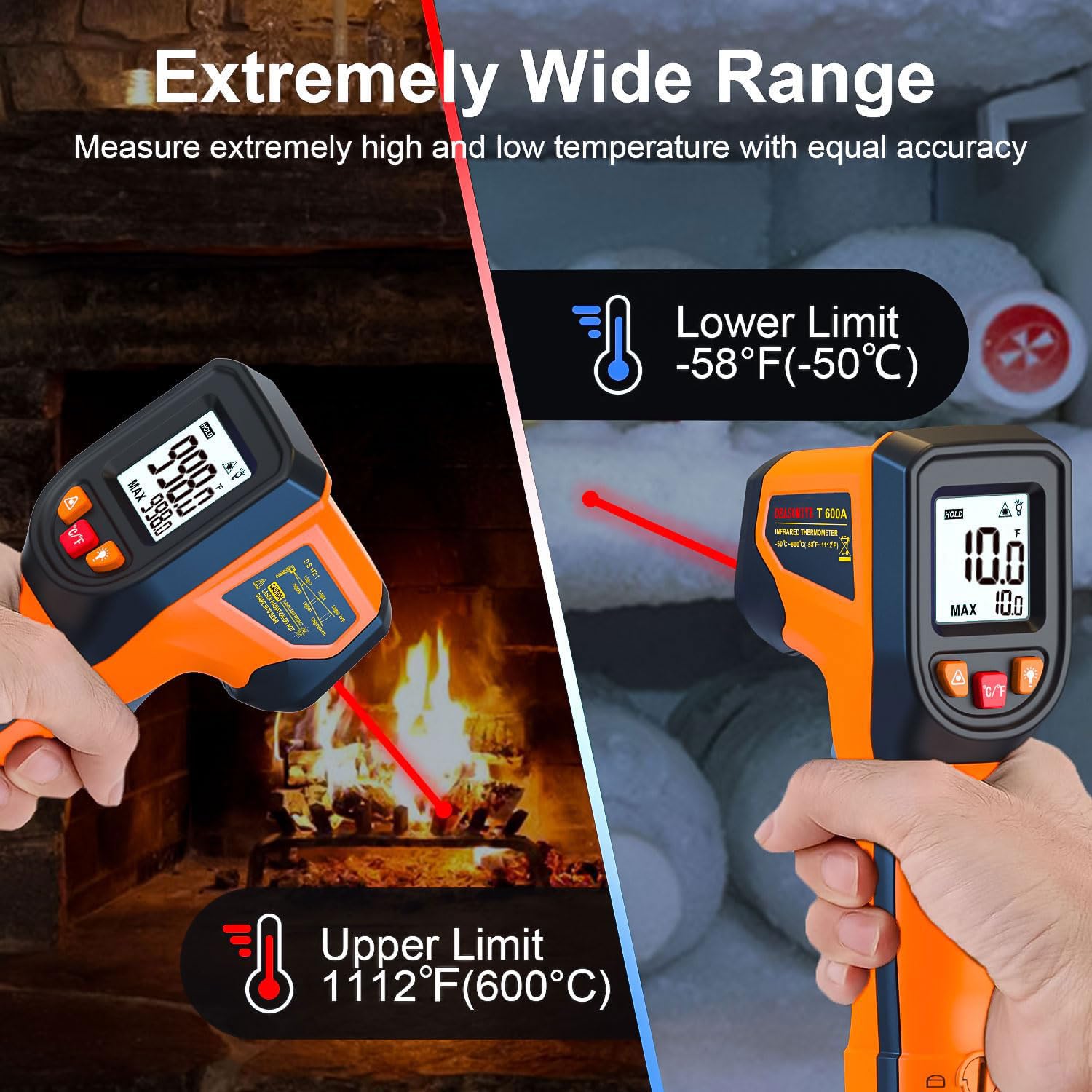 DEASOMIYE Infrared Thermometer Gun, -58°F~1112°F Laser Thermometer Temperature Gun, Non Contact IR Temp Gun with Adjustable Emissivity for Cooking,Griddle,HVAC,Fridge,Grill,Pizza Oven(Not for Human) — Amazon image 2