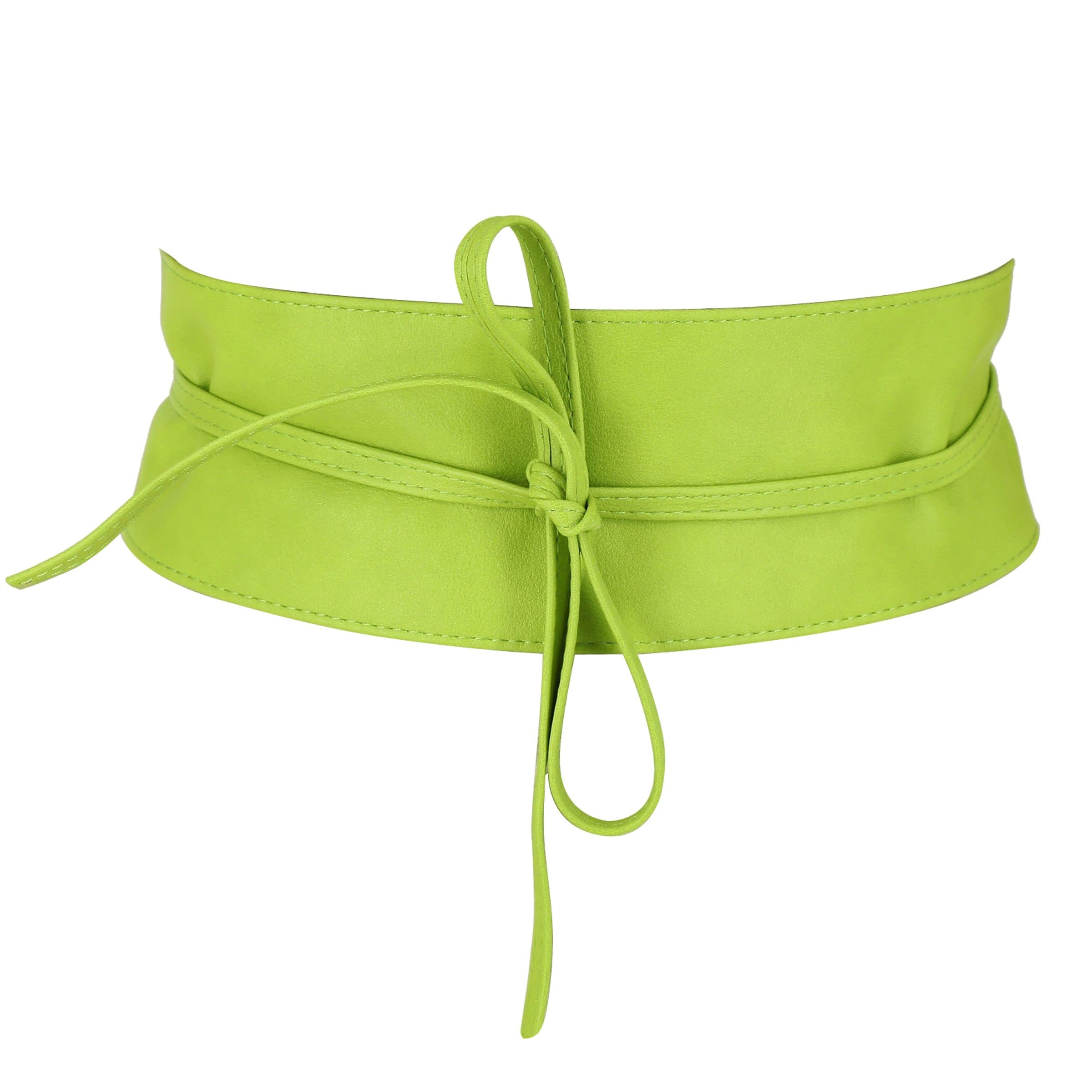 8353 Obi Belt For Women – Wide Waist In Faux Leather, Mica- Apple Green Green Leather Obi Belt, Wide Fashion Sash Belts, Women  main image 2