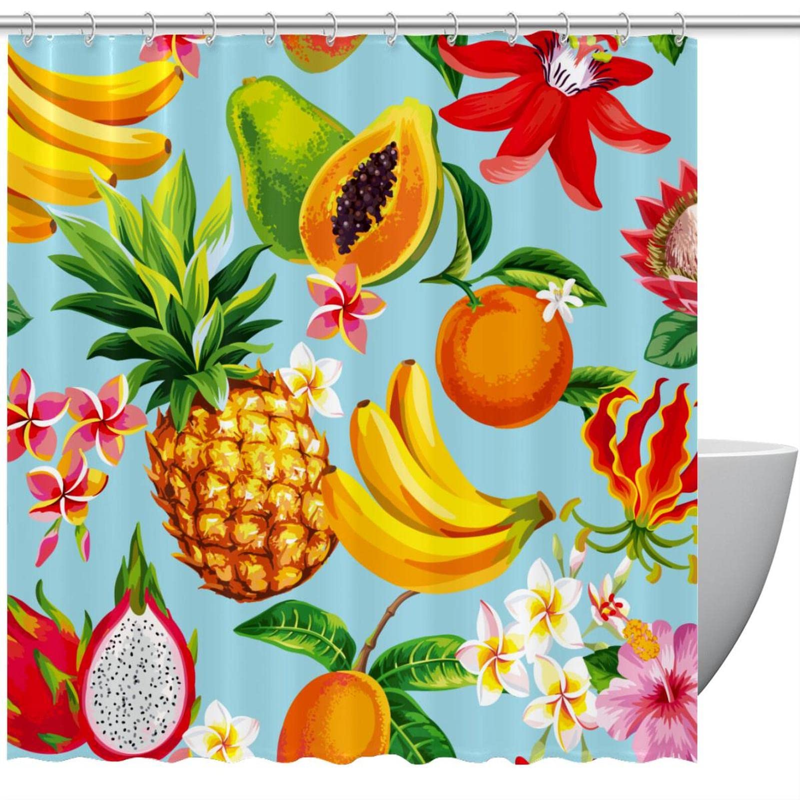 Rideau de douche imperméable aux motifs de fruits et papaye pour une salle de bain sèche