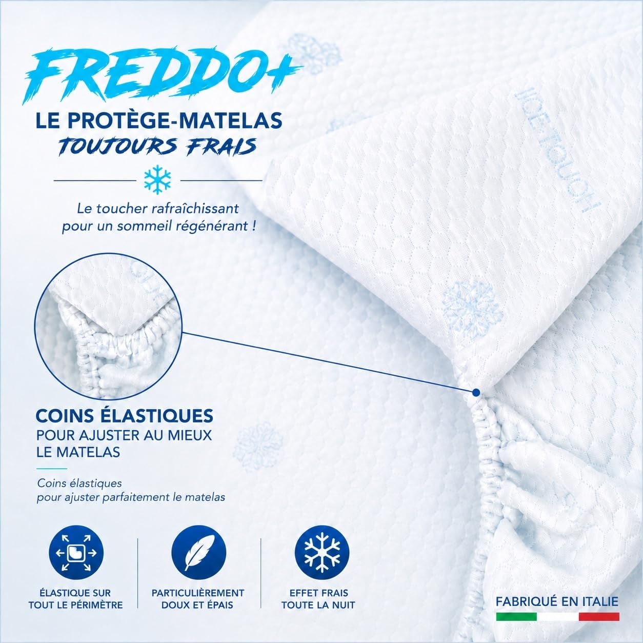 Tex family Surmatelas rafraîchissant Froid + Ice-Touch, pour l'été, thermorégulateur, Respirant, Anti-humidité, Doux, élastique, 2 Places - 175x200 cm H25
