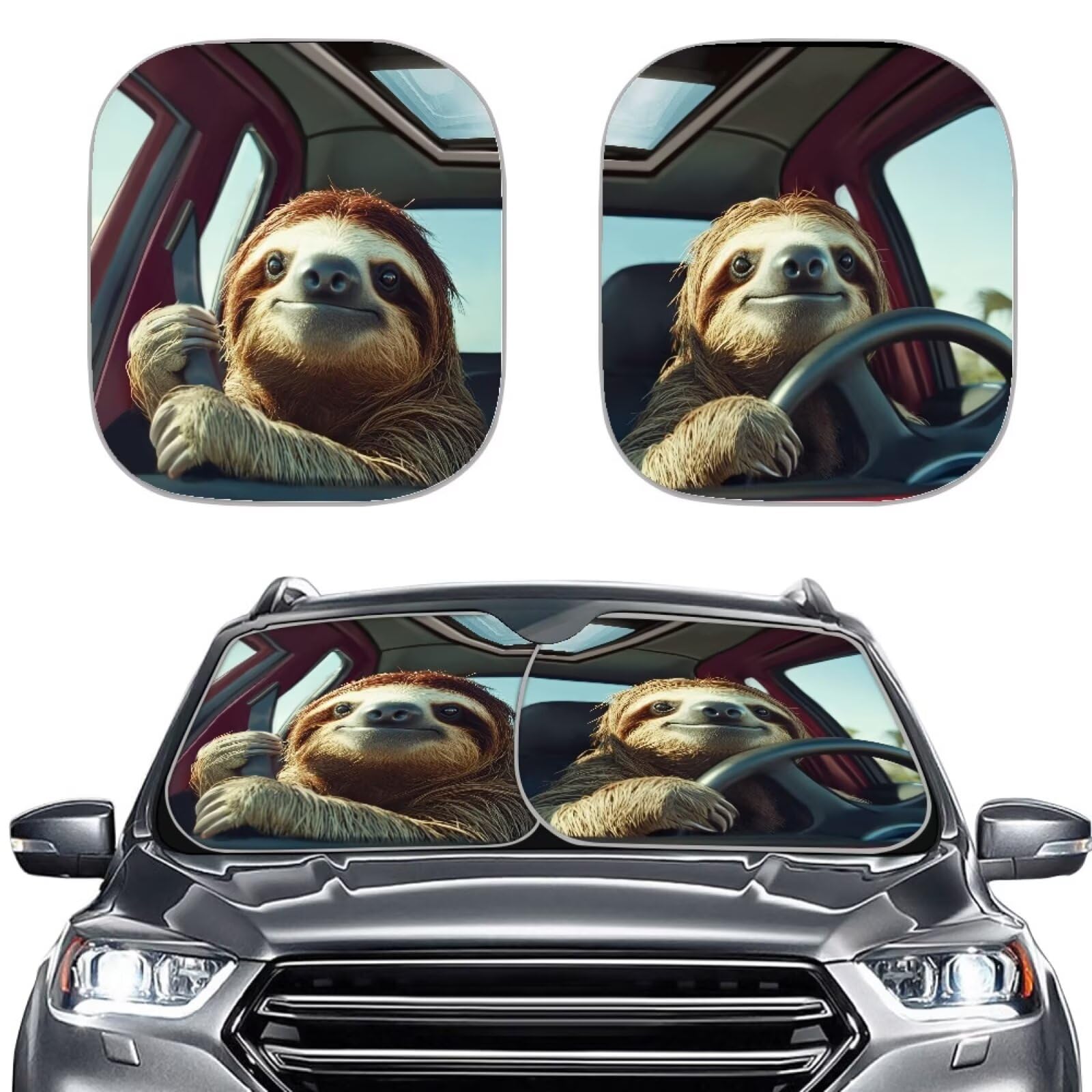 Aplkyhs Novetly Car Windshield Sun Shade Funny Sloth Driving Car Sun Shield for Front Window Protection,Automotive Interior Accessories