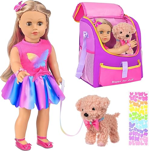 Miniatura 6 de 18INDC 7 Artículos 18 Inch Dolls Bag Carrier Set and Doll Accessories Incluyendo Ropa de Muñeca de 18 pulgadas, Pegatina, Horquilla de Mariposa,
