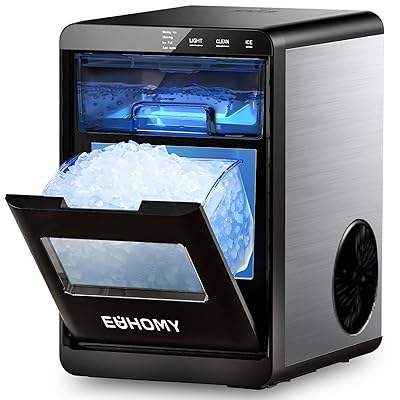 EUHOMY Nugget Ice Maker Countertop, 40Lbs/24H Pebble Ice Maker Machine, Self-Cleaning Countertop Sonic Ice Makers with Ice Scoop&Basket, Pellet Ice Maker Machine for Home/Kitchen/Office