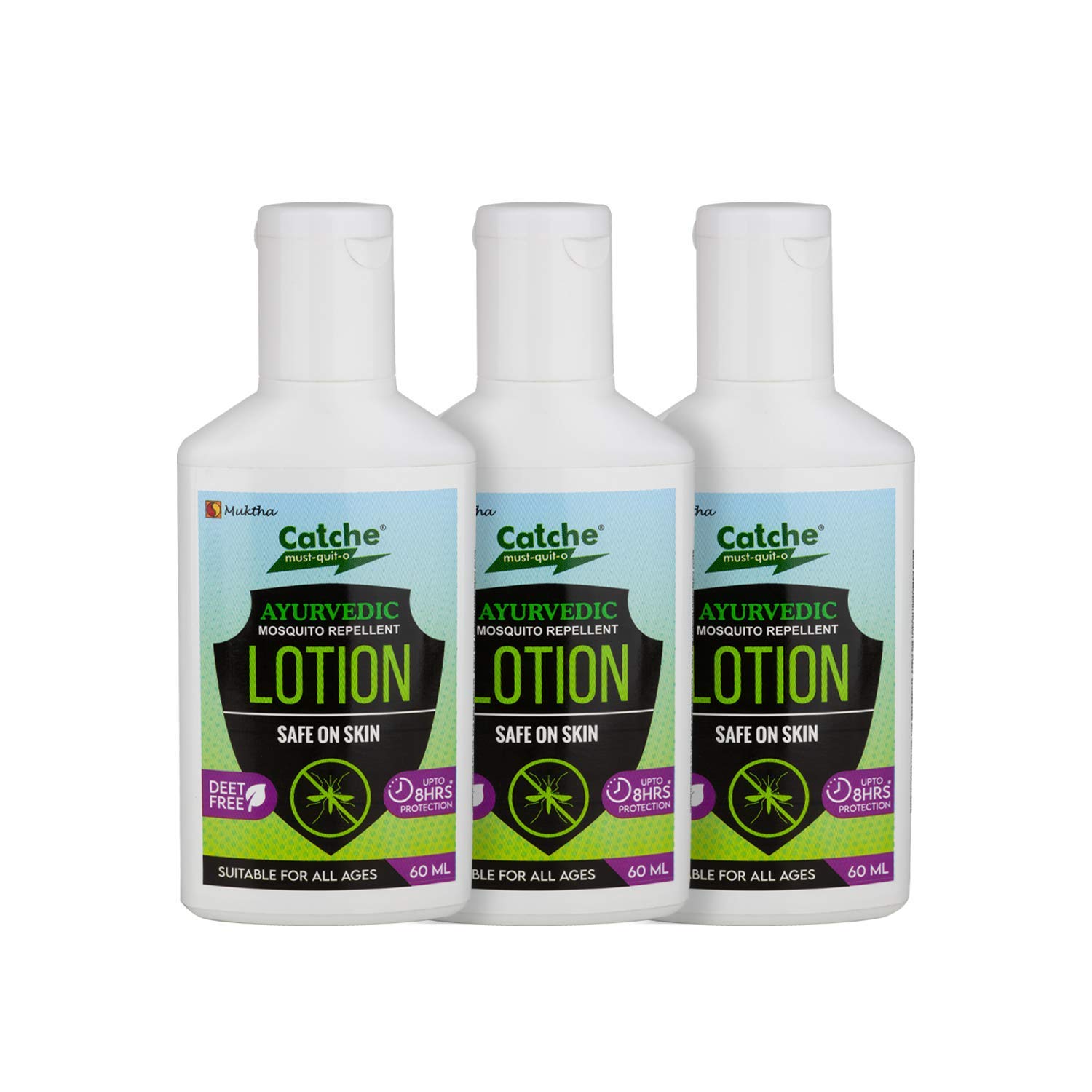 Catche Ayurvedic Mosquito Repellent Lotion – 60ml (Pack of 3) | Herbal & DEET-Free | 8-Hour Protection | Safe for Kids, Adults & Pregnant Women | Non-Sticky & Skin-Friendly