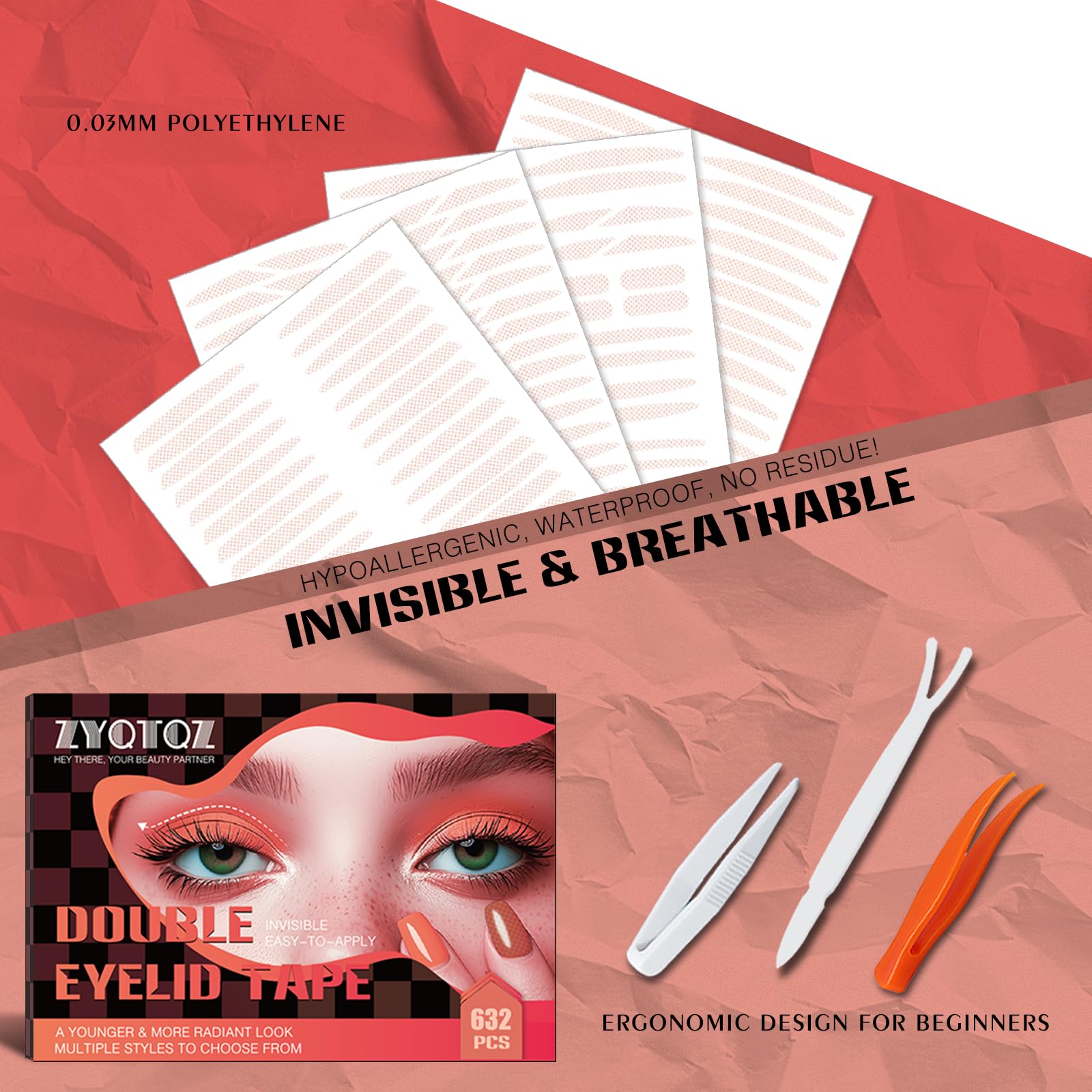 Eyelid Tape 632Pcs, Instant Invisible Eyelid Lifter Strips Ultra-Thin Breathable long-lasting Double Eyelid Tape for Hooded, Droopy, Uneven, Mono-eyelids-New upgrade.eyelid lifter strips