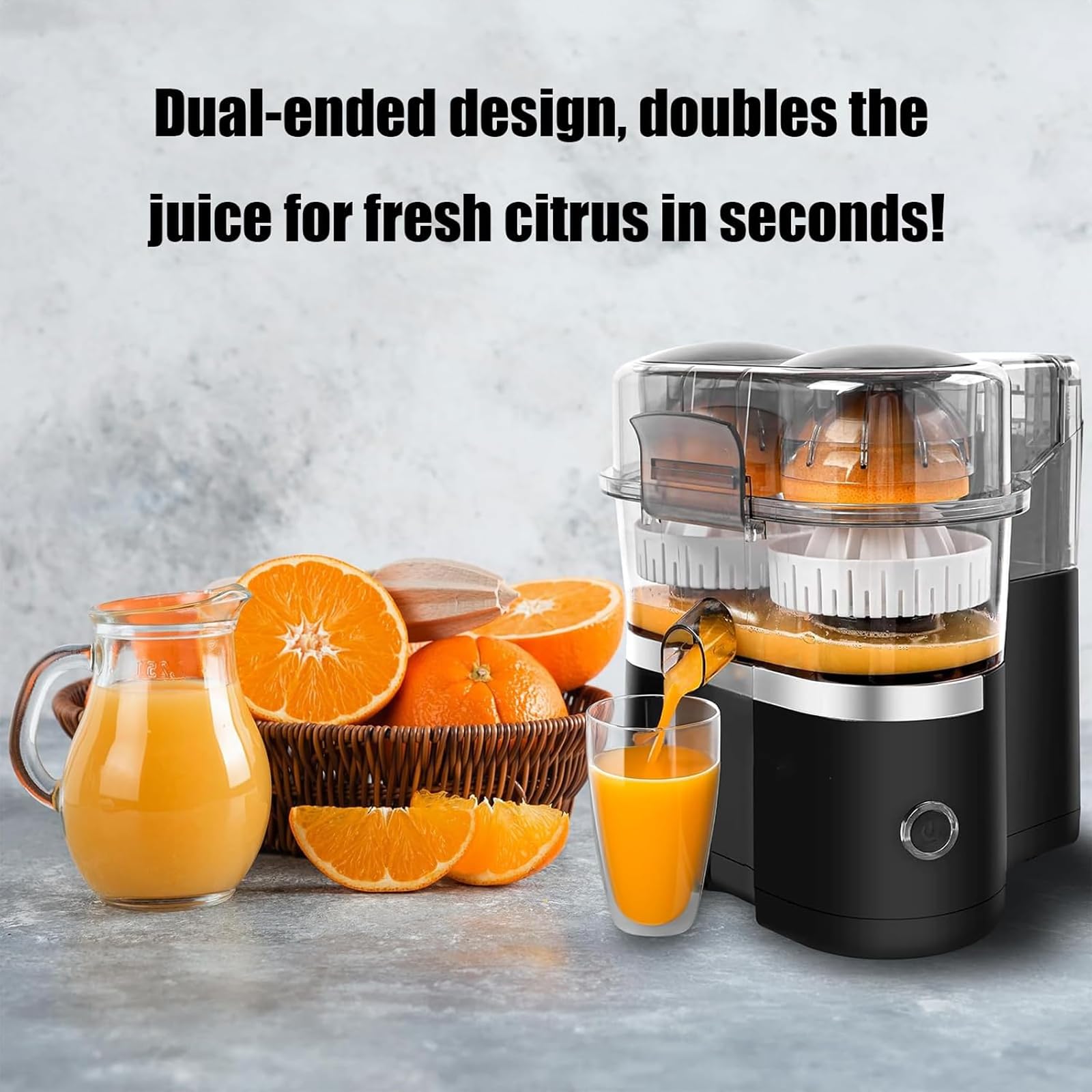 Exprimidor eléctrico de cítricos, exprimidor de naranjas de doble cabezal, rendimiento de zumo>90%, exprimidor portátil para limón, pomelo, alto rendimiento de zumo, funcionamiento con un solo toque