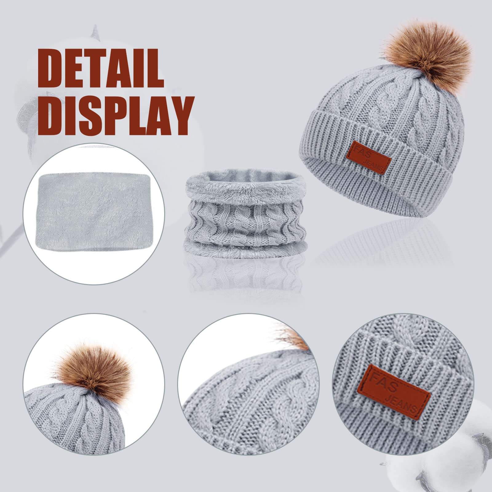 MIVAIUN Gris 3 Piezas Gorro de Punto Invierno Térmico con Guantes y Bufanda Forro Polar Niños Set Accesorios de Invierno para Chicos Bufanda de Ganchillo Gorro de Punto Chicos 3-5 Años