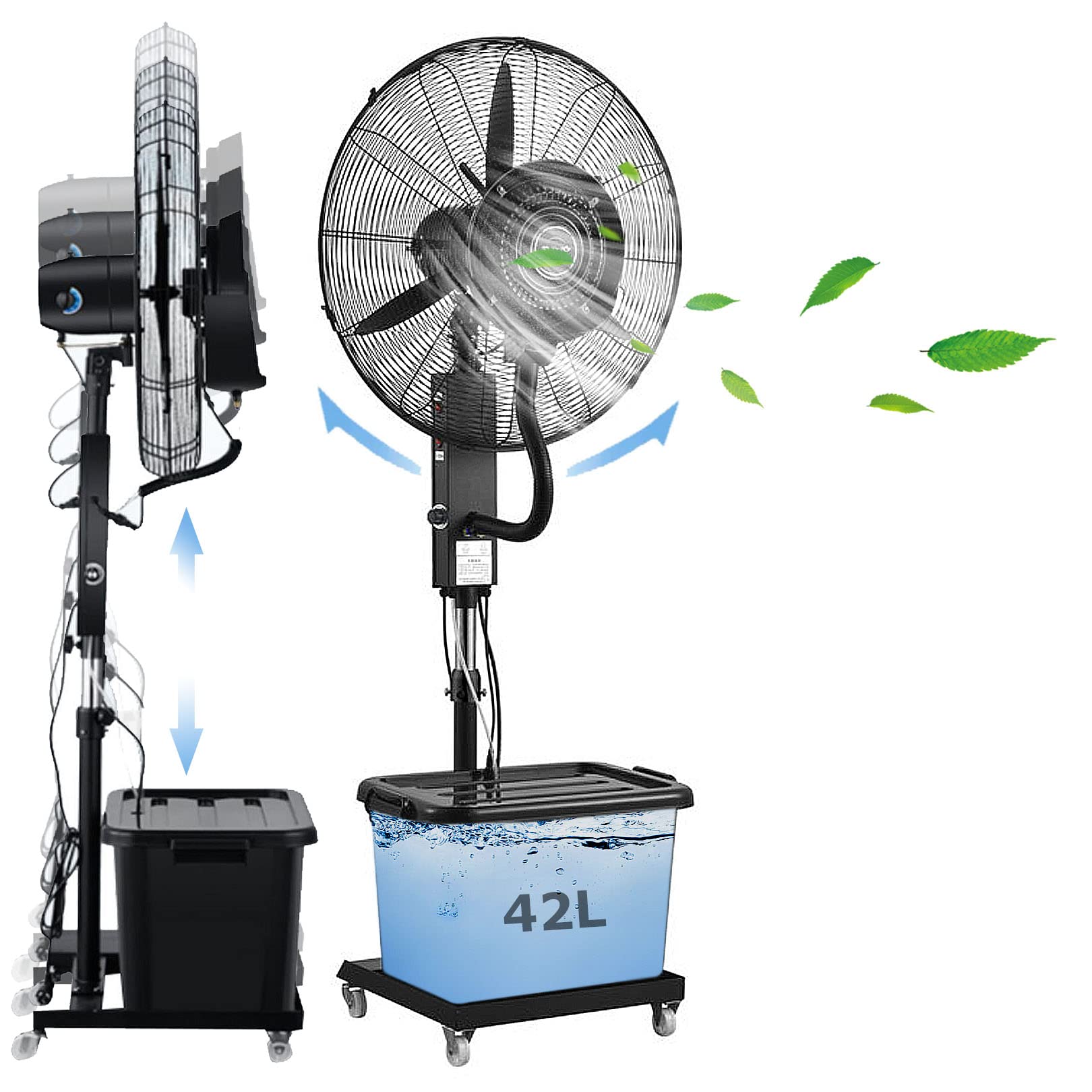 JKJZSALJ Cooling Fan Pedestal Fan Outdoor Misting Fan With Adjustable Height,3 Speeds And 90°Oscillation,Patio,Garden,Backyard,Black,81Cm/31.9In,81cm/31.9in