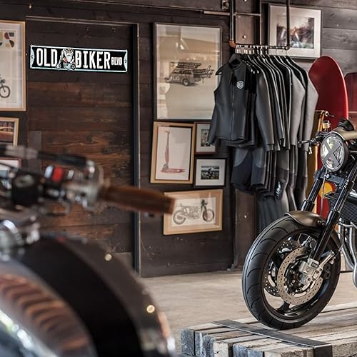 Miniatura 5 de Letrero de metal con texto en inglés "Old Biker Blvd", decoración de pared para el hogar, bar, garaje, 16 x 4 pulgadas