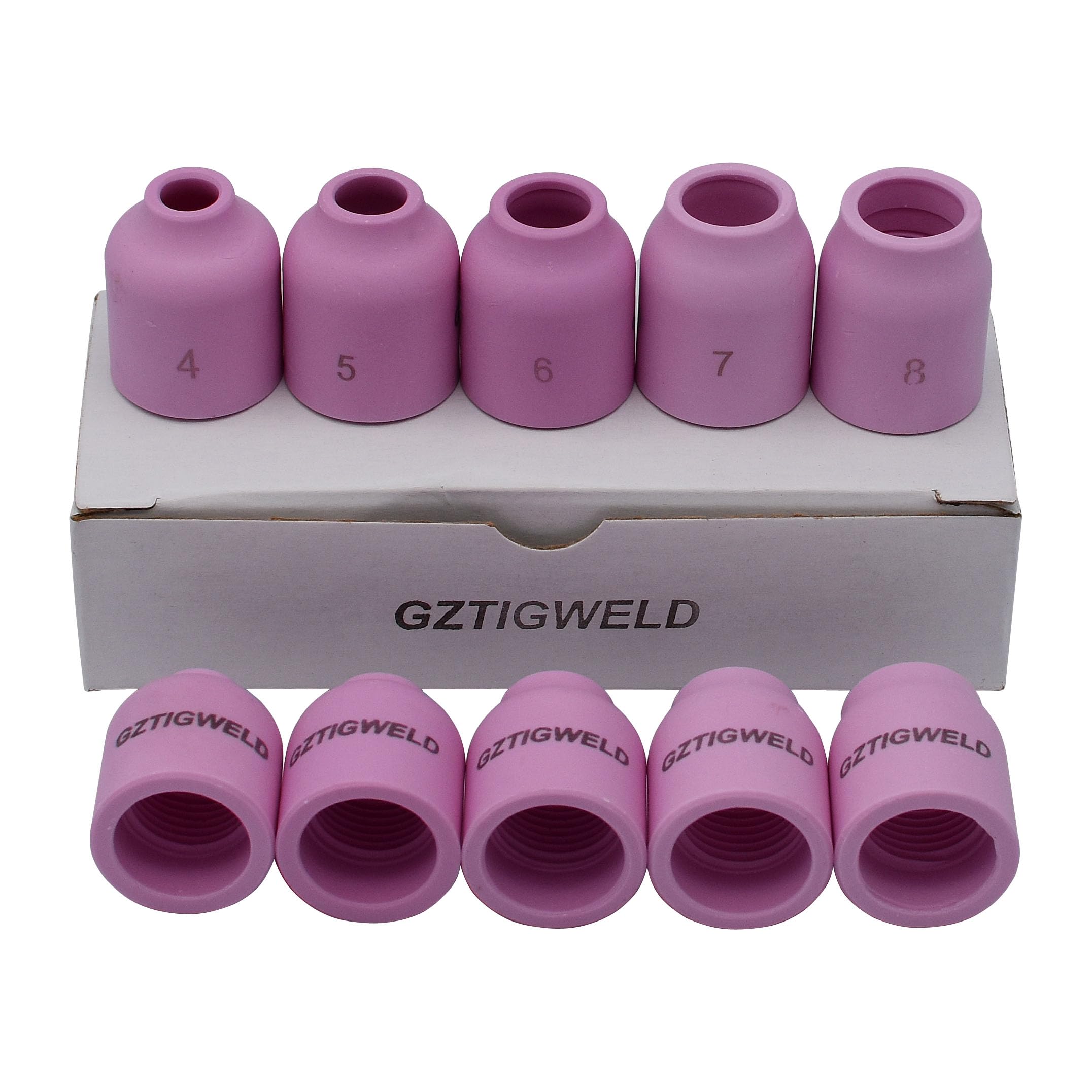 GZTIGWELD 10pcs TIG Gas Lens Alumina Nozzle Ceramic Cup 53N58 53N59 53N60 53N61 53N61S #4#5#6#7#8 for TIG Welding Torch 9 20 25
