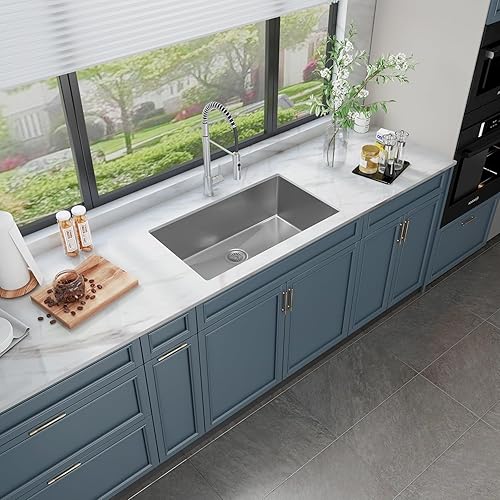 Miniatura 9 de Sinber Fregadero de cocina de acero inoxidable 304 de calibre 18 de 32 pulgadas (32 x 19 x 10 pulgadas, solo fregadero de calibre 18)