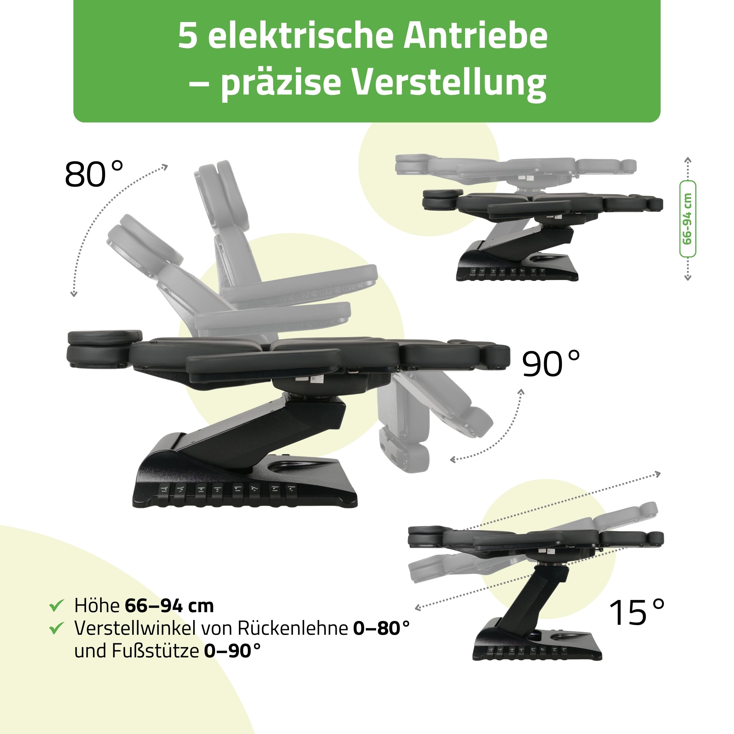 HABYS Luxoria PRO 5 Elektrische Kosmetikliege mit 5 Motoren, Black | Beheizbare Beautyliege, Drehfunktion & Fußsteuerung, Kosmetikstuhl für SPA, Ästhetische Medizin & Massage