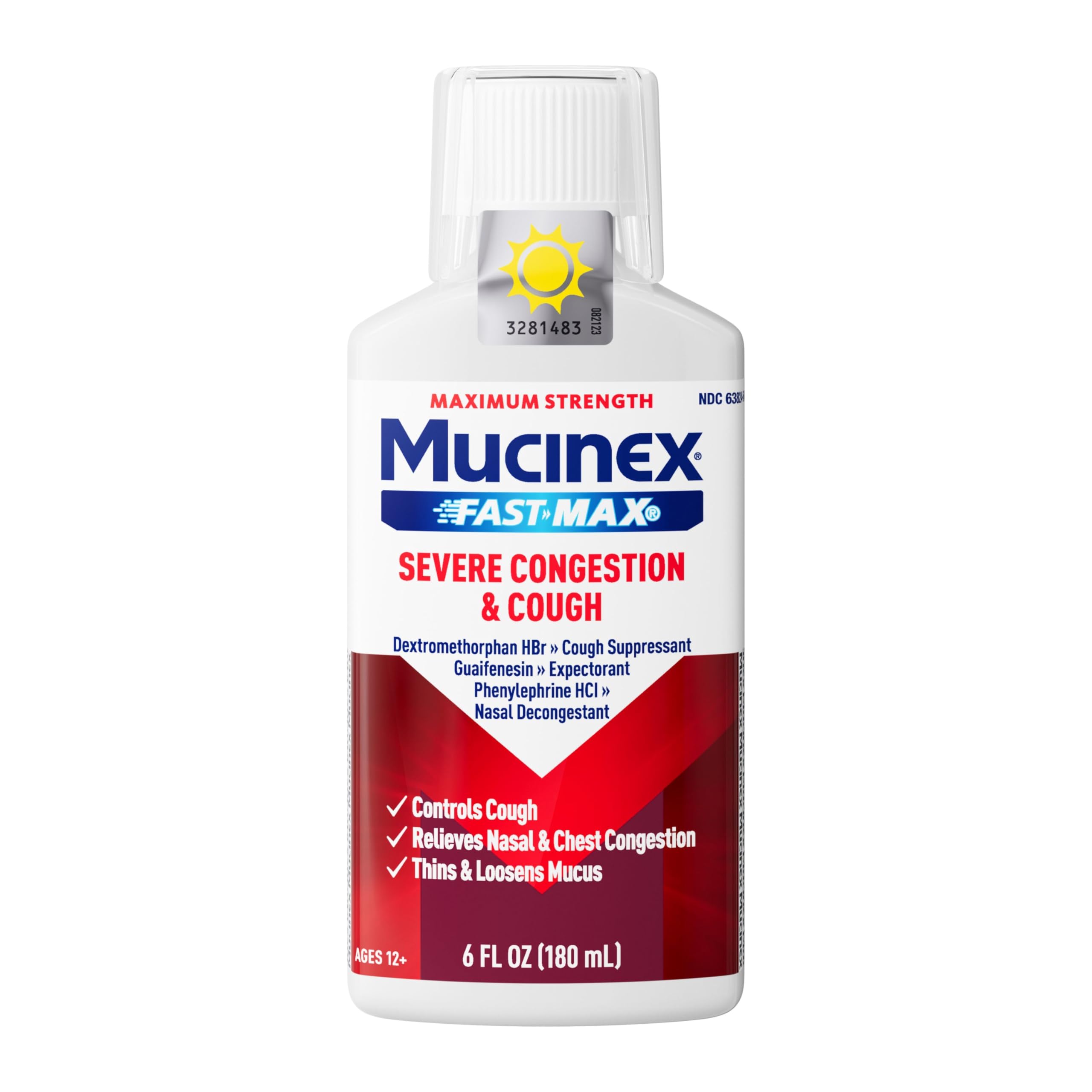 Mucinex Fast-Max Severe Congestion & Cough Medicine, Maximum Strength Symptom Relief, Over-The-Counter Medication, Cold Medicine, Cough Suppressant, Expectorant, Nasal Decongestant, 6 Fl Oz