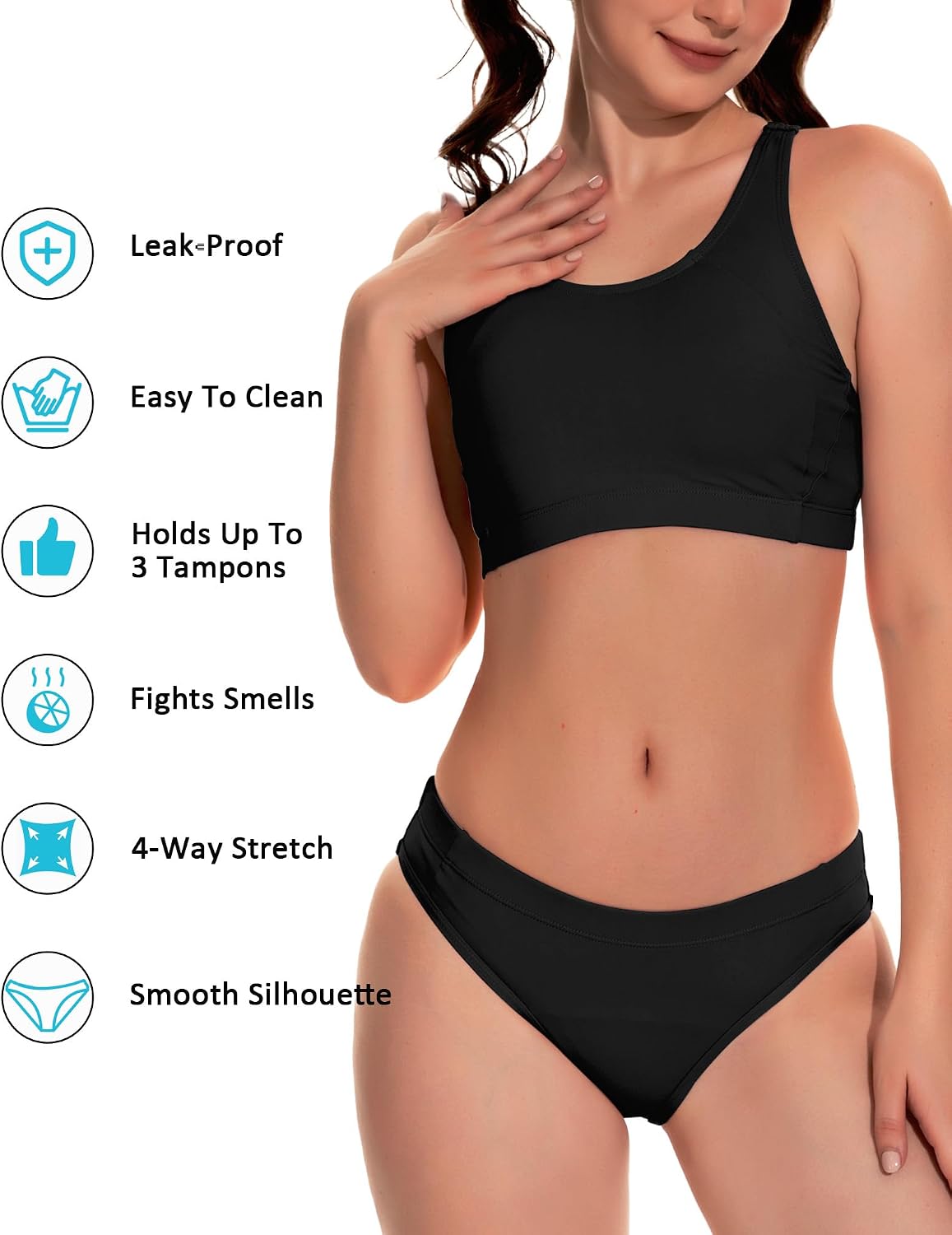 Beautikini Period Swimwear Two Piece Menstrual Leakproof Sporty Bikini Sets Bathing Suit Period Swimsuit for Teen Girls