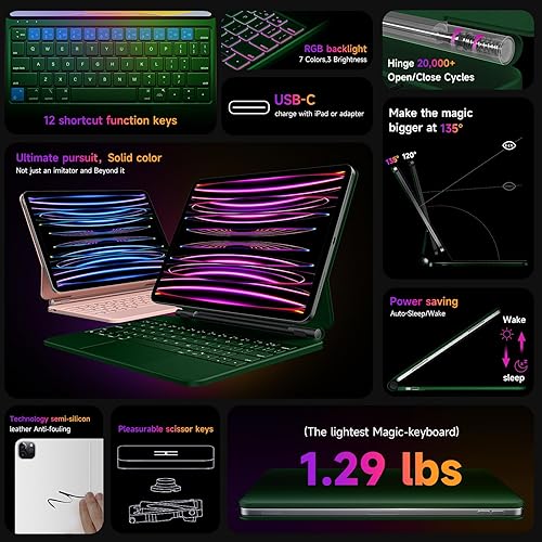 Miniatura 3 de HOU Funda de teclado para iPad Air de 11 pulgadas 2025 (M3)2024 (M2) y iPad Pro de 11 pulgadas (4321) generación 2022, funda para iPad Air de 5 y 4