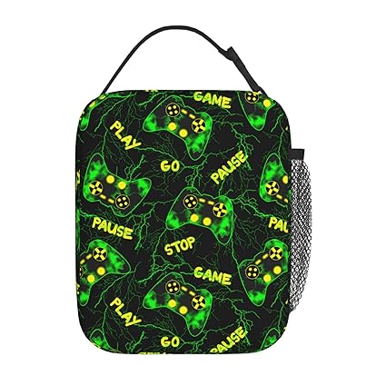 Video Game Cool Green Insulated Lunch Box For Teen Boys Girls, Portable Lunch Bag Reusable Cooler Tote For Women Man Office Travel Picnic Camping Beach
