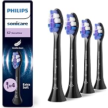 Philips Sonicare S2 Sensitive, Genuine Replacement Toothbrush Heads, Black, 4 Pack, HX6054/88