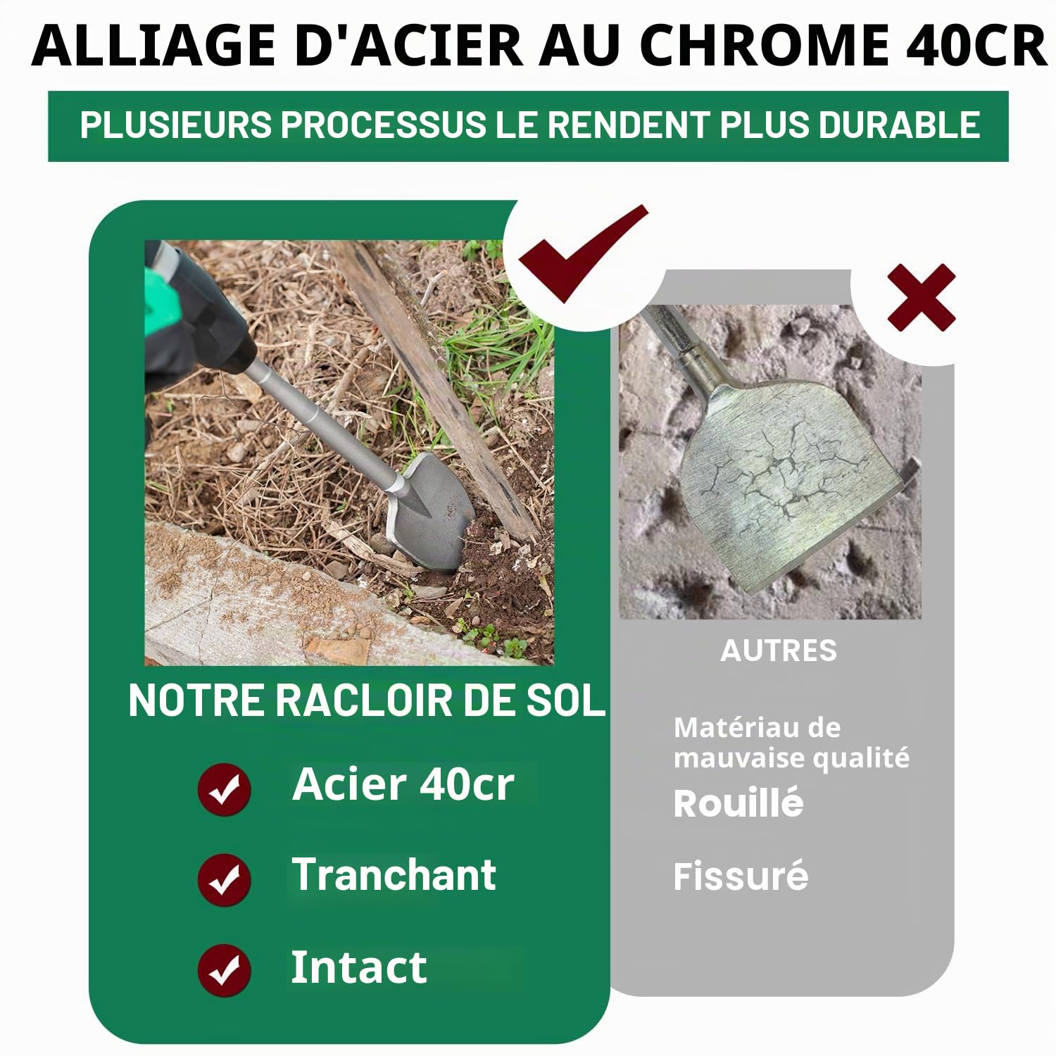 Monkey King Bar Burin Asphalte SDS Max Pelle Pointue,Bêche à argile 450 x 100mm, spécialisé dans la maçonnerie et le béton, pour creuser des semis, pelleter et creuser des tranchées.