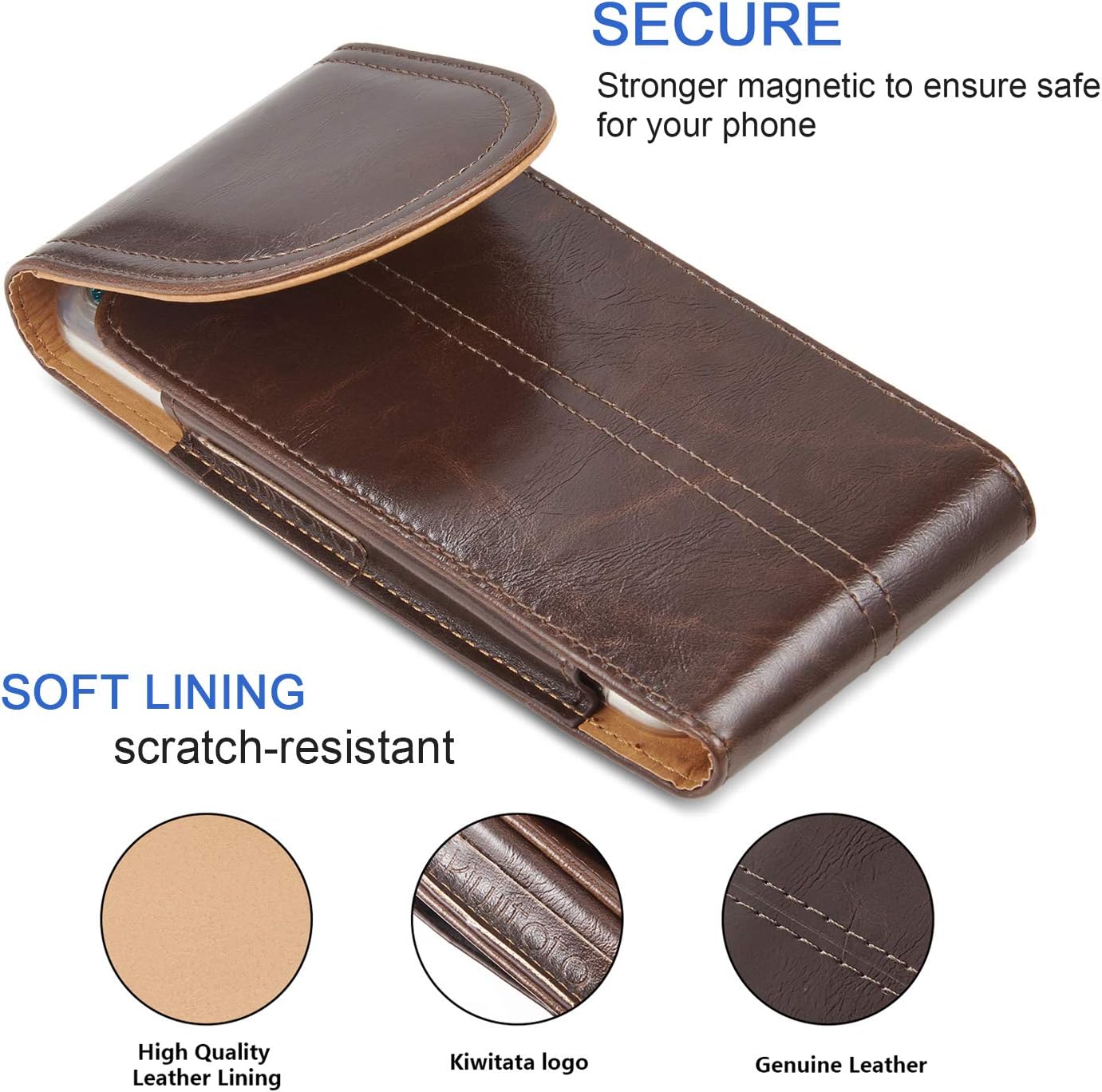 kiwitatá Belt Holster for iPhone 13 Pro Max, 12 Pro Max, 11 Pro Max, Vertical Cell Phone Belt Loop Carrying Case for iPhone Xs Max iPhone 8 Plus 7 Plus Galaxy Ultra S20 S10+(Brown)