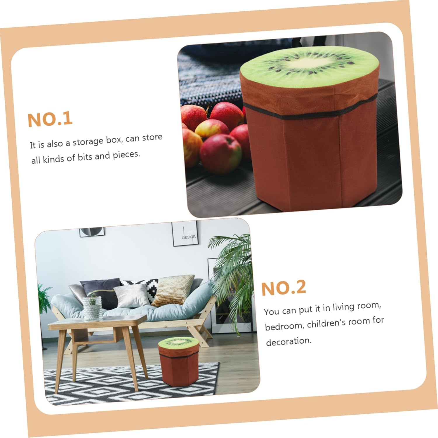 Cabilock Fruit Storage Stool Box Lids Decorative Folding Seat for Living Room Bedroom Boys and Girls Room Small Random Style