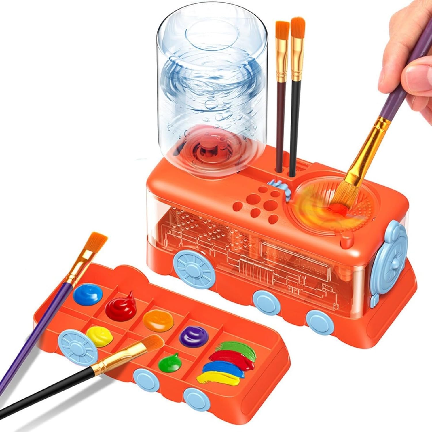 The hair brush cleaner automatically changes the washing pen holder