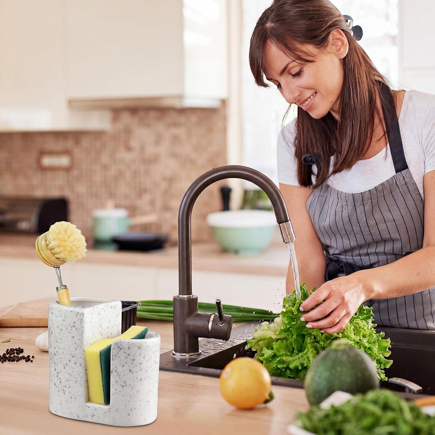 Geelin 2 in 1 Ceramic Holder for Kitchen Sink, Spotted, Elegant