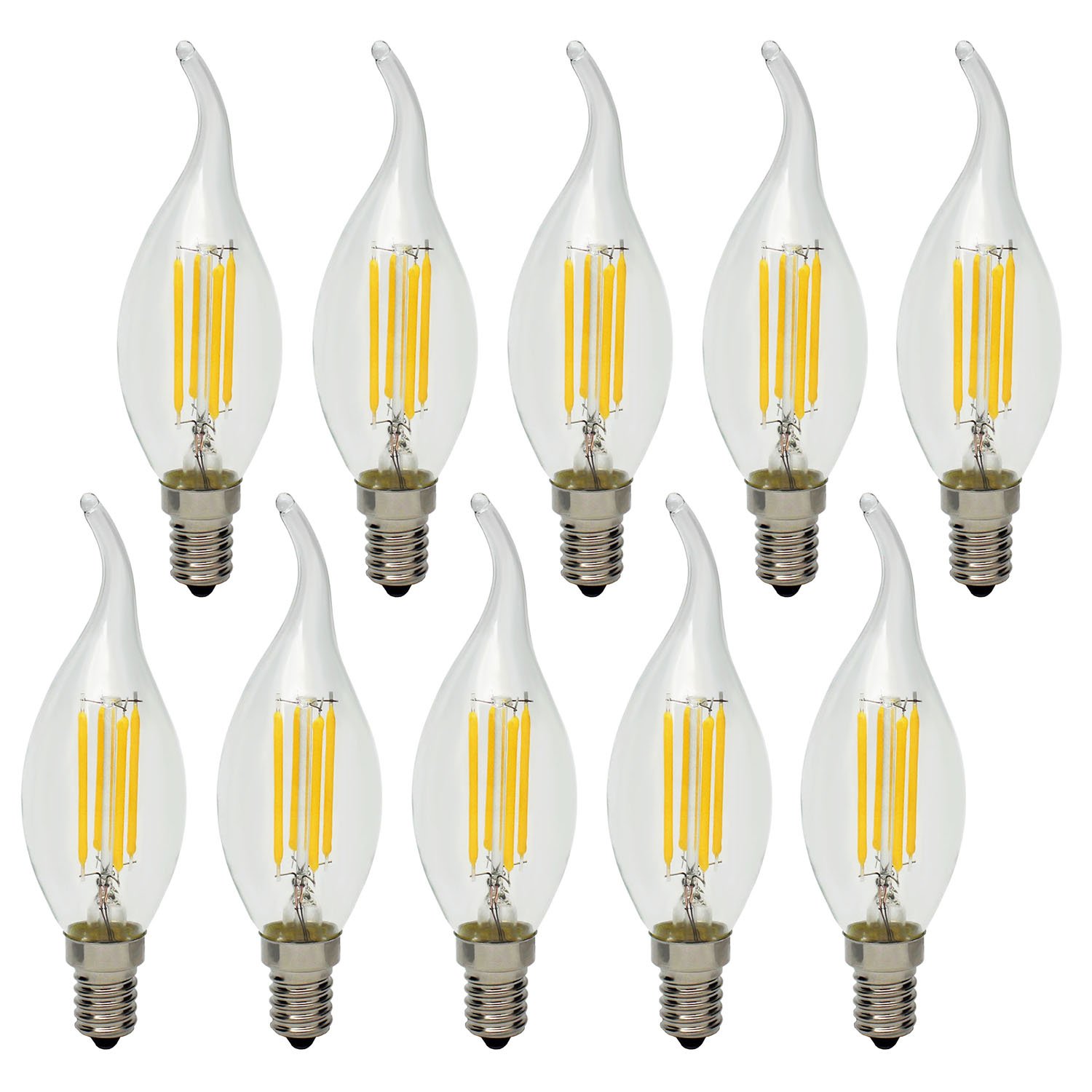 10X 4W E14 Retro LED Filament Candle Light Bulbs Vintage Chandelier Candelabra Lamp Bulbs Lighting Not Dimmable, 2700K Warm White, 40W Incandescent Equivalent