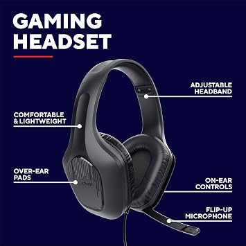 GXTrust Rayne Gaming Headset for PC Xbox PS4 PS5 Switch Mobile, Black | Over-Ear, Lightweight, 3.5 mm Jack, 2m Cable, 50mm Drivers, Foldaway Microphone