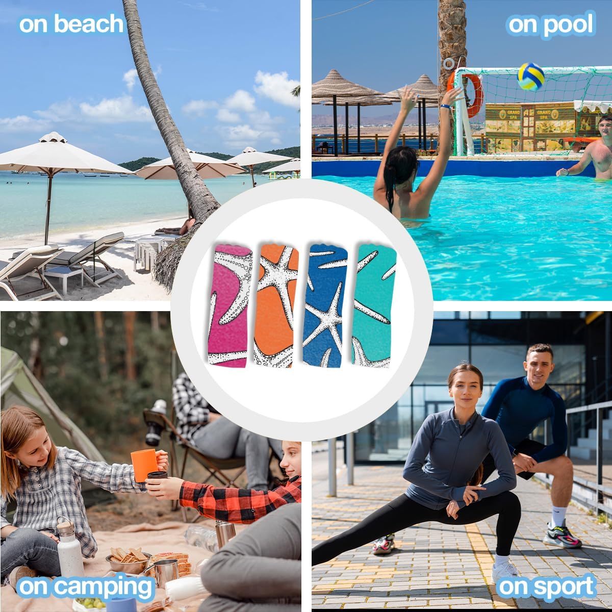 4 Pack Colorful Starfish Beach Towel Microfiber Soft Quick Dry Oversized Swim Towels Beach Accessories Necessities for Pool Camping Travel Girls Trip Weekend Bachelorette Party Favors 32x71 inch