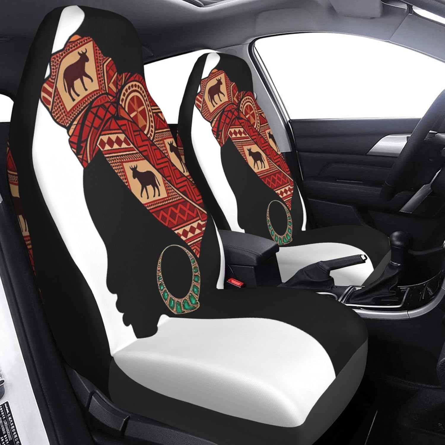 Headwrap African Afro Woman 2 Pcs Car Seat Covers Set Vehicle Front Seat Protector Auto Interior Accessories Protetors Car Mat Covers Universal fit Most Car SUV Van Truck