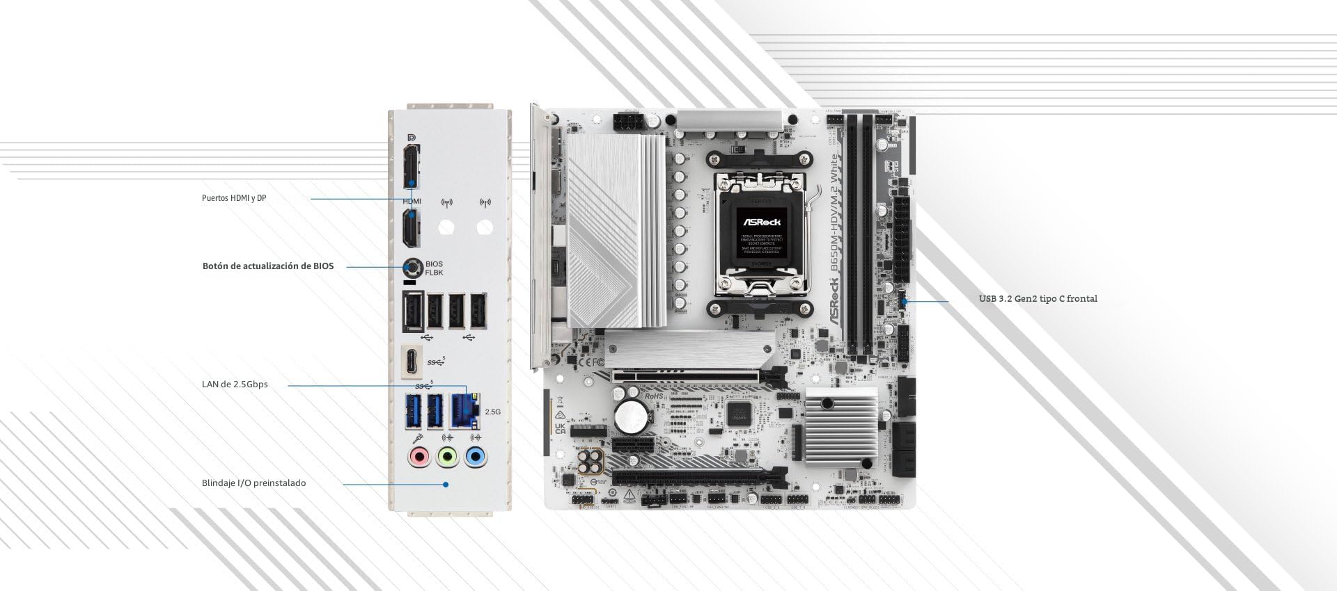 Amazon.com: ASRock B650M-HDV M.2 White Micro-ATX AM5 Placa base