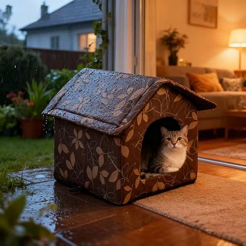 Miniatura 3 de Casa para gatos al aire libre, casa para gatos para uso en interiores y exteriores, aislada y resistente a la intemperie, refugio impermeable para