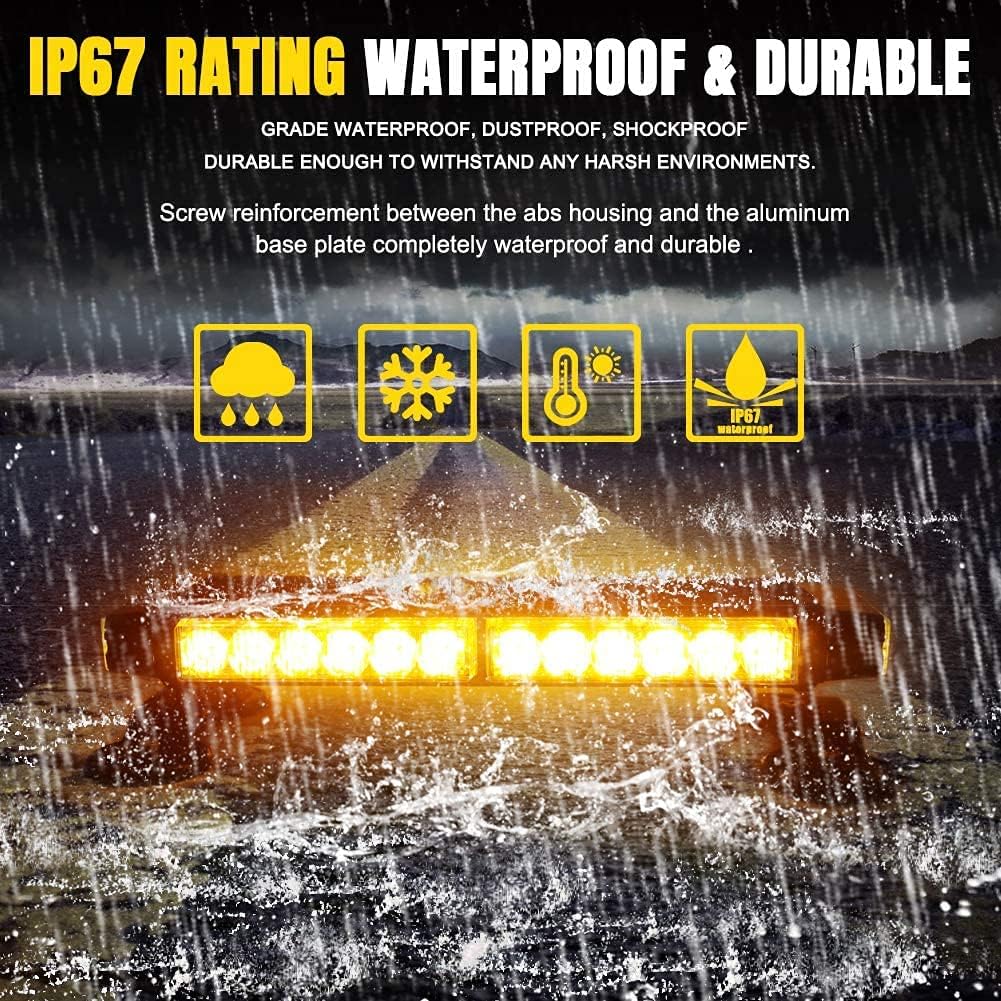 FOXCID Yellow 14.5" 30 LED Emergency Hazard Warning Security Roof Top Beacon Strobe Flashing Light Bar with Magnetic Base, for Tow Vehicles Trucks Car Trailer Tractor Snow Plow Roof Safety