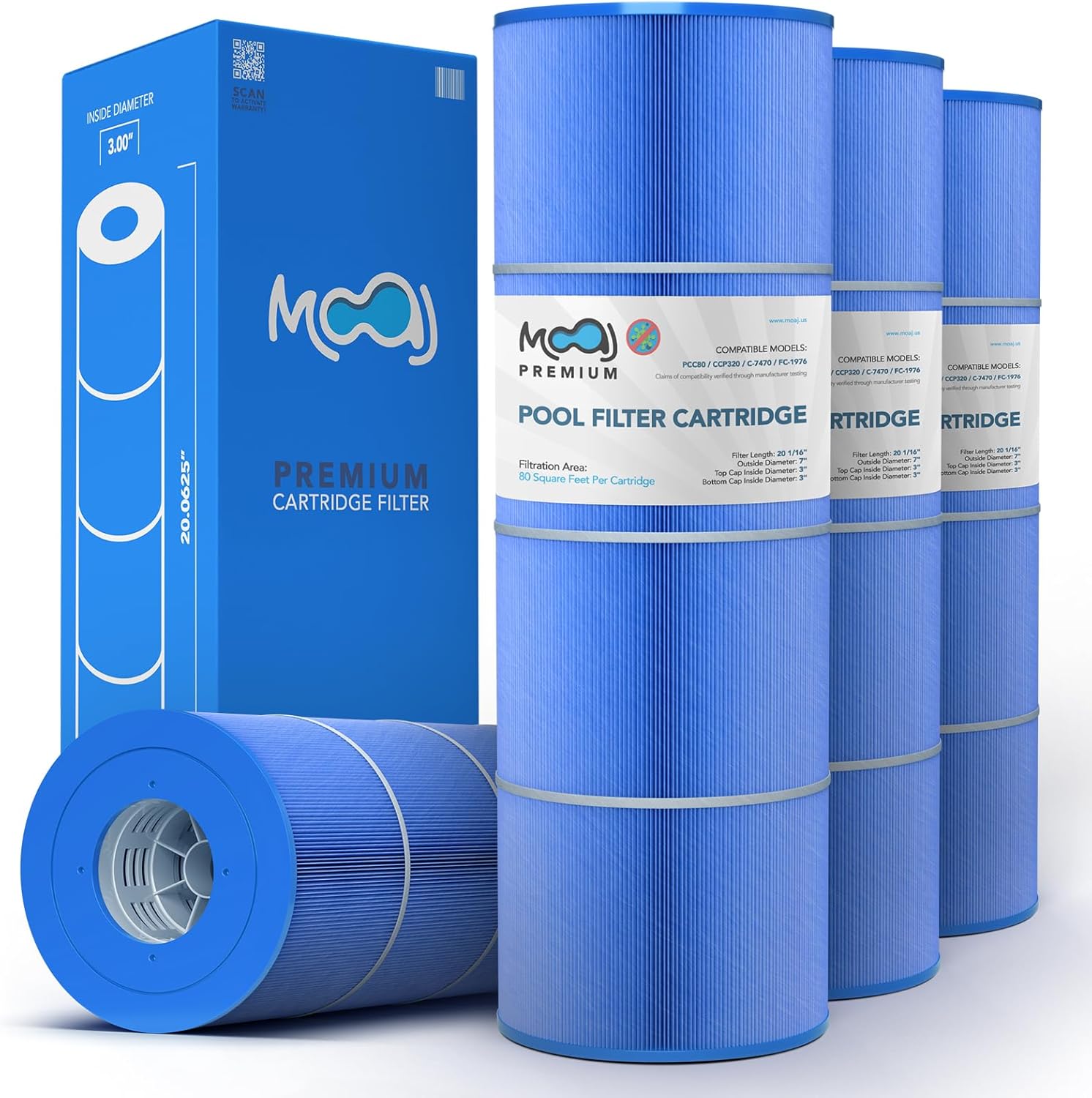 MOAJ Premium Pool Filter 4-Pack Replaces Pentair CCP320, Clean and Clear Plus 320, R173573, 160340, PCC80, PCC80-PAK4, Filbur FC-1976, Unicel C7470, CrystalWater 325