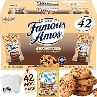 PRIME GRADE Famous Amos Chocolate Chip Cookies, 42ct of 2oz Bags, Bundle Vaule Box