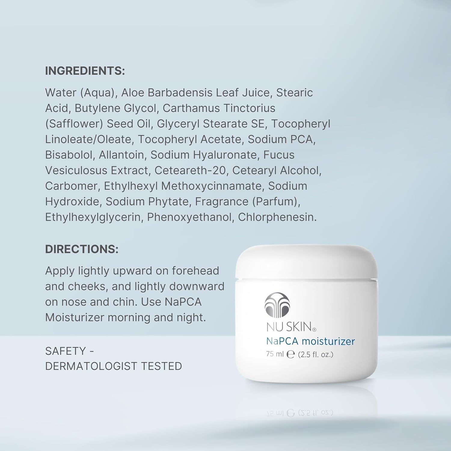 NuSkin NaPCA Moisturizer | Hydrating & Soothing Moisturizer with Vitamin E & Aloe Vera | Non-Greasy Formula for All Skin Types | Locks in Moisture for All-Day Hydration | 2.5 fl. oz. | 1 Pack