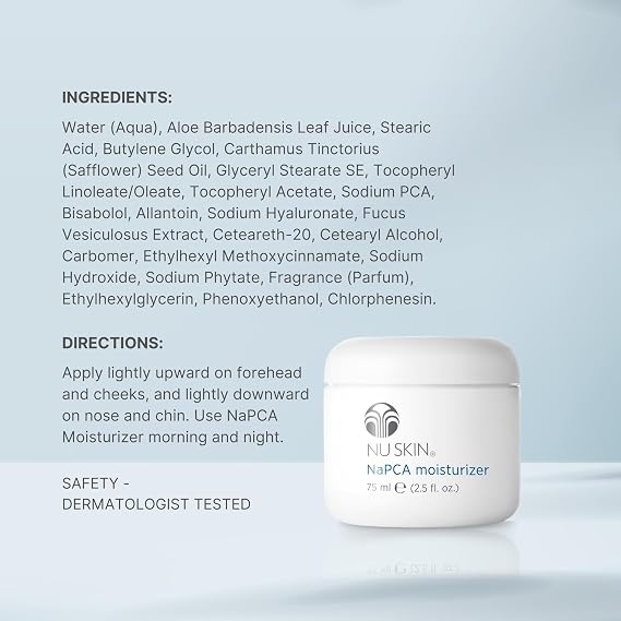 NuSkin NaPCA Moisturizer | Hydrating & Soothing Moisturizer with Vitamin E & Aloe Vera | Non-Greasy Formula for All Skin Types | Locks in Moisture for All-Day Hydration | 2.5 fl. oz. | 1 Pack