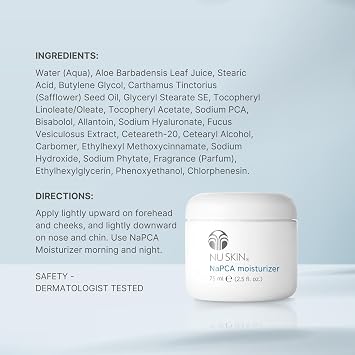 NuSkin NaPCA Moisturizer | Hydrating & Soothing Moisturizer with Vitamin E & Aloe Vera | Non-Greasy Formula for All Skin Types | Locks in Moisture for All-Day Hydration | 2.5 fl. oz. | 1 Pack