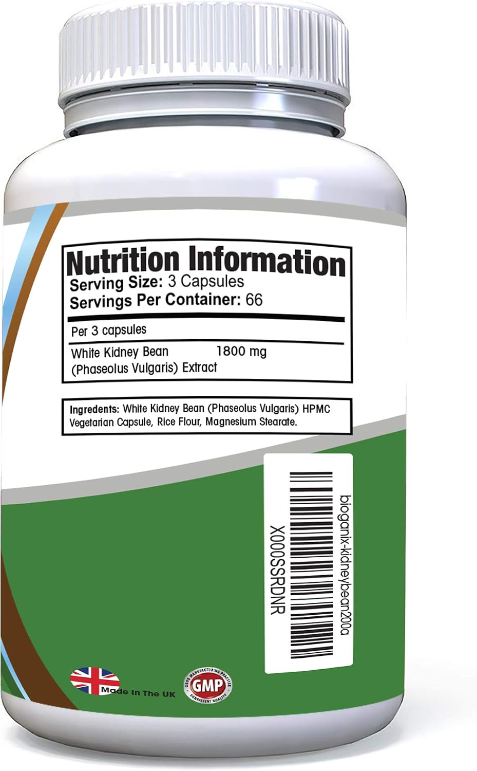Bioganix Pure White Kidney Bean Extract 1800 mg Serving (200 Capsules), Gluten-Free Veggie Pill