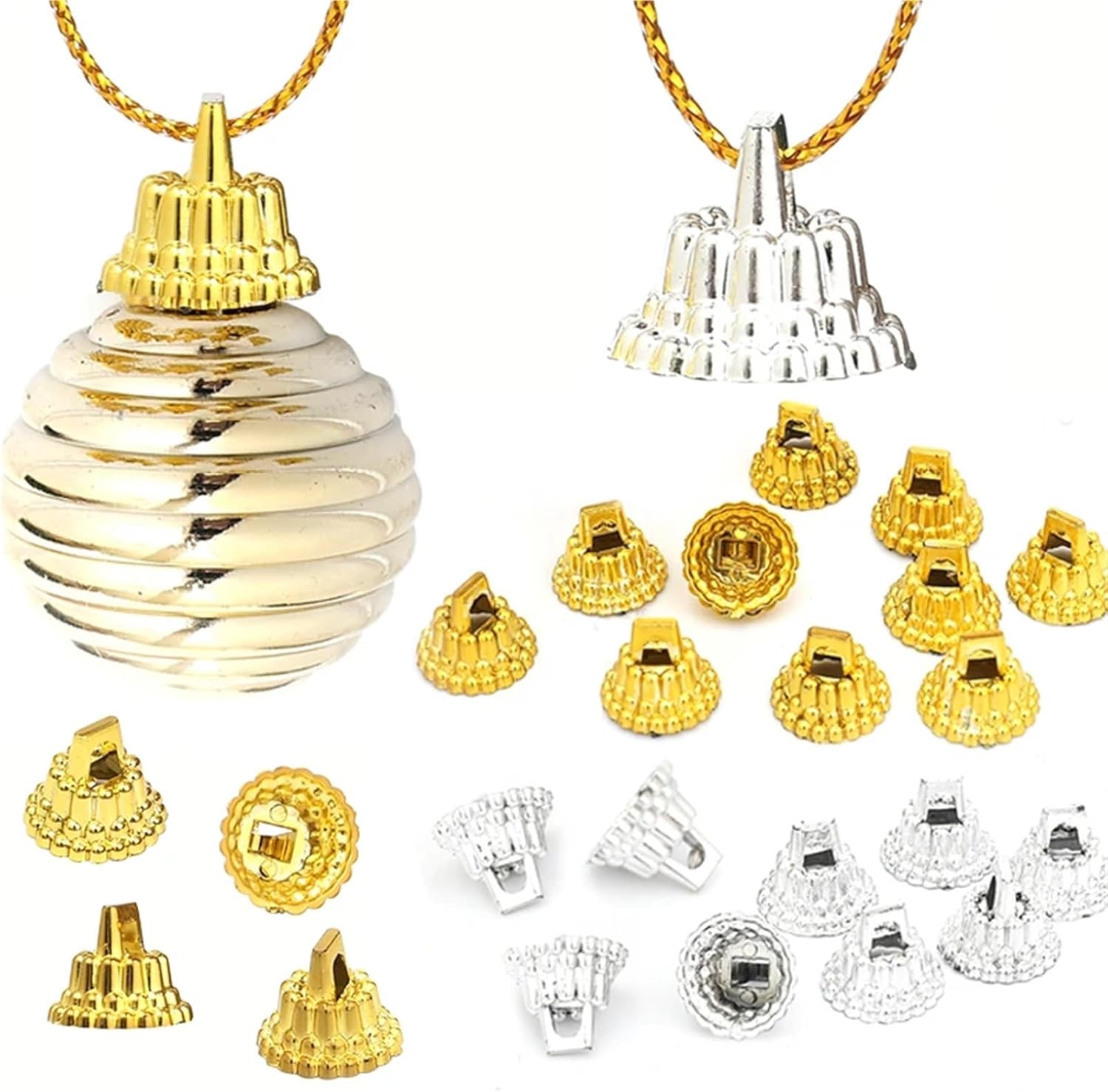 Ornament Caps 600 Pcs Gold Sliver Round Christmas Ornament Caps Hanger Strings Replacement Xmas Tree Ball Plastic Cap Decor New Year(Silver)