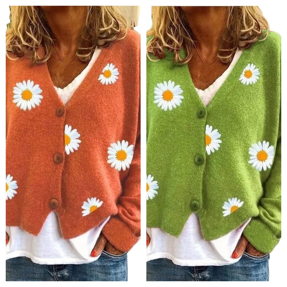 Cárdigan Mujercárdigan Corto De Punto Floral para Mujer, Manga Larga, Cierre De Botones En La Parte Delantera, Cuello En V, Ideal para Un Look Casual Y Coqueto con Margaritas, Otoño E I