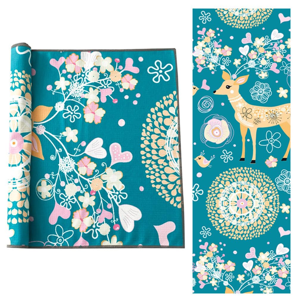 Morbuy Non Slip Yoga Mat Towels, Microfiber Super Soft Mesh Carrying Bag Sweat Absorbent Quick Dry Pilates Mat Towel Eco Friendly (183x63cm,flower elk)