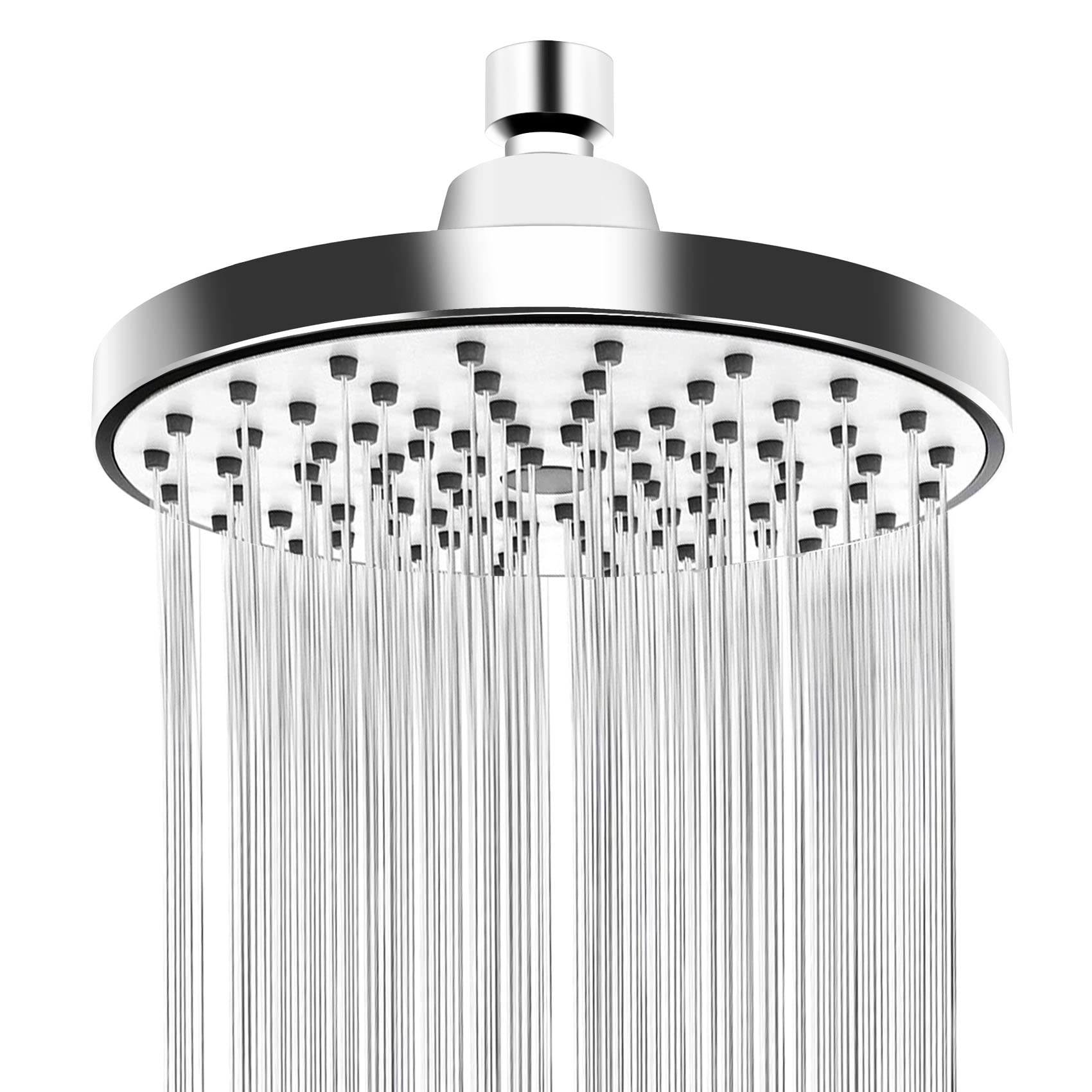 Kueohse Shower Head 6 Inch Anti-Leak Anti-Clog Fixed Rain Showerhead Rainfall Relaxation and Spa for High Water Pressure and Flow Swivel Ball Joint (Silver)