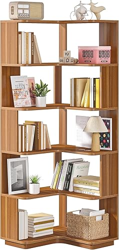 Miniatura 10 de LITTLE TREE Estantería esquinera de 64.9 pulgadas de alto con panel anticaída, moderno estante de esquina independiente organizador de